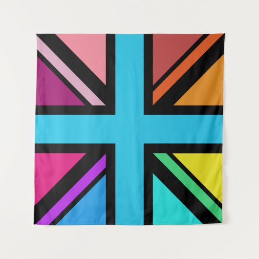 Union Jack/Flag veelkleurig + zwart ontwerp Wandkleed (Voorkant)