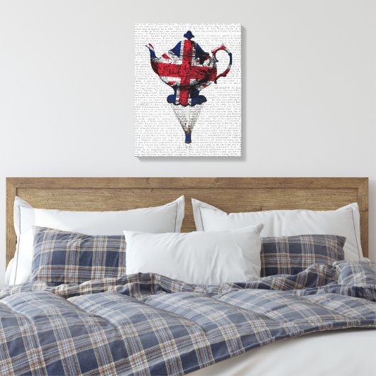 Union Jack Flying Teapot Canvas Afdruk (Insitu (Slaapkamer))