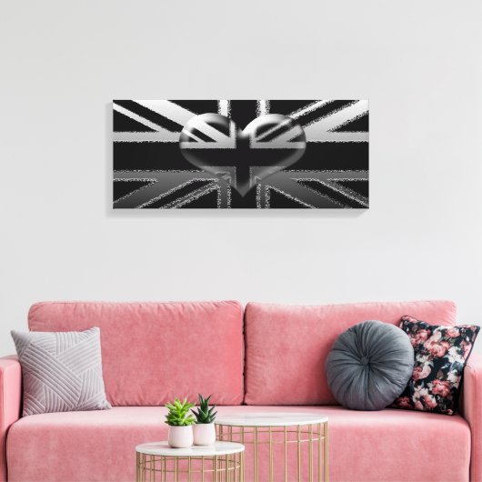 Union Jack Modern Zwart en Zilver Canvas Print (Insitu (Woonkamer))
