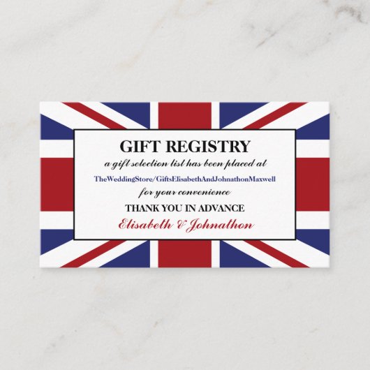 Union Jack vlag Britse bruiloft geschenk register Informatiekaartje (Voorkant)