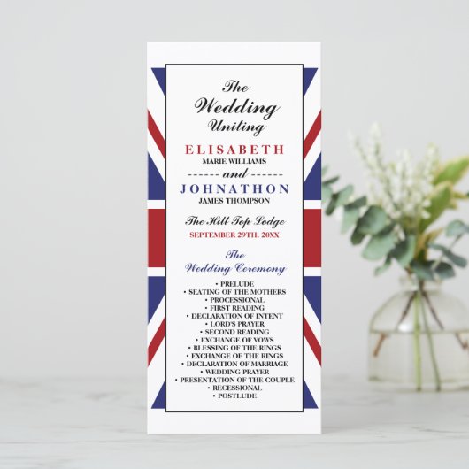 Union Jack vlag Britse bruiloft Programma (Staand voorkant)