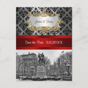Union Square NYC Zwarte Damast 211 Save the Date Aankondigingskaart