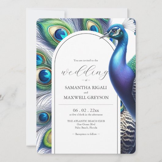 Unique aquarelle Peacock Wedding Invitations (Devant)