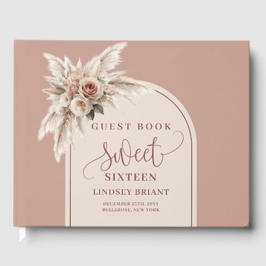 Unique Arch Powder Pink Pampas Floral Boho Sixteen Gastenboek (Voorkant)