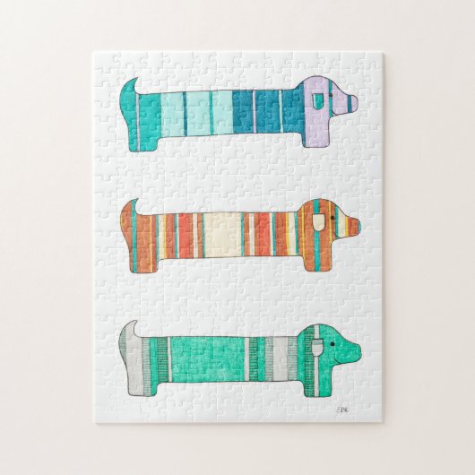 Unique Art Puzzle - 3 Dachshund Color Study (Vertical)