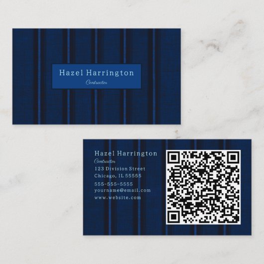 Unique bleu foncé QR Code Carte de visite Classy (Devant / Derrière)