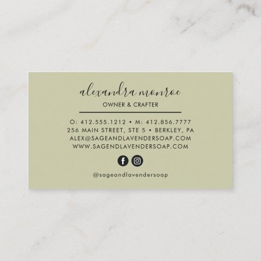 Unique Carte de visite de savons faits main (Dos)