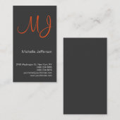Unique Carte de visite gris monogramme orange (Devant / Derrière)