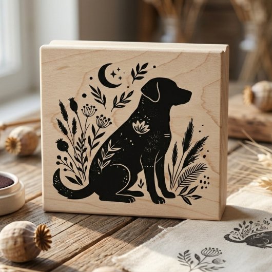 Unique Celestial Black Lab Botanical Art Stamp Rubberstempel