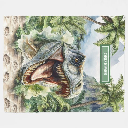 Unique Couverture furieuse T-Rex Nom personnalisé (Devant (Horizontal))