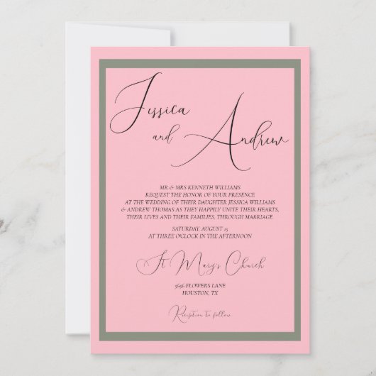 Unique Dusty Rose & Sage Faire-part de mariage (Devant)