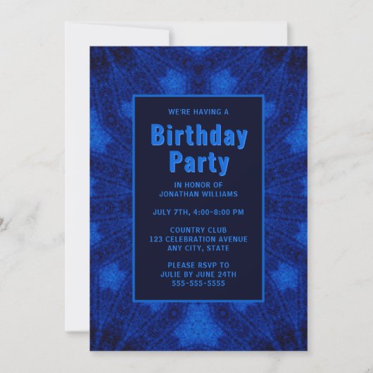 Unique en bleu profond Invitation d'anniversaire P (Devant)