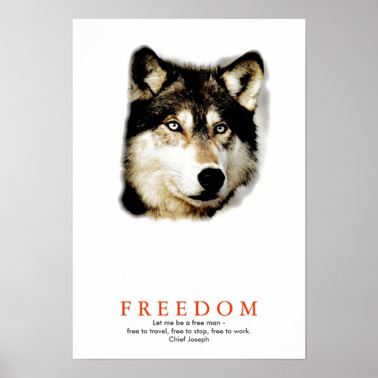 Unique Freedom Motivatie Wolf Poster Print (Voorkant)