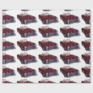 Unique Gift Wrap with Retro burgundy car Cadeaupapier