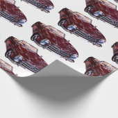 Unique Gift Wrap with Retro burgundy car Cadeaupapier (Hoek)