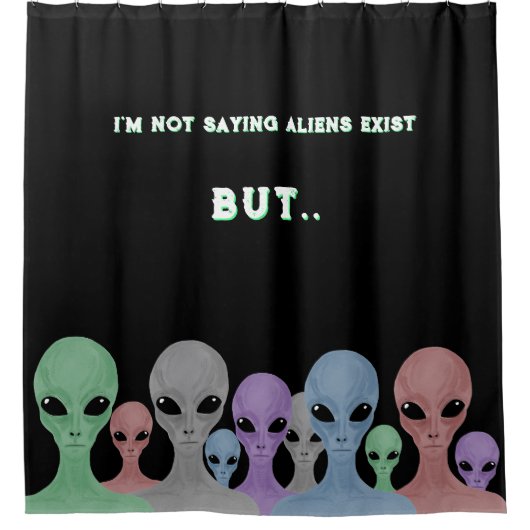 Unique Hand Drawn Multi Coloured Aliens Douchegordijn (Voorkant)