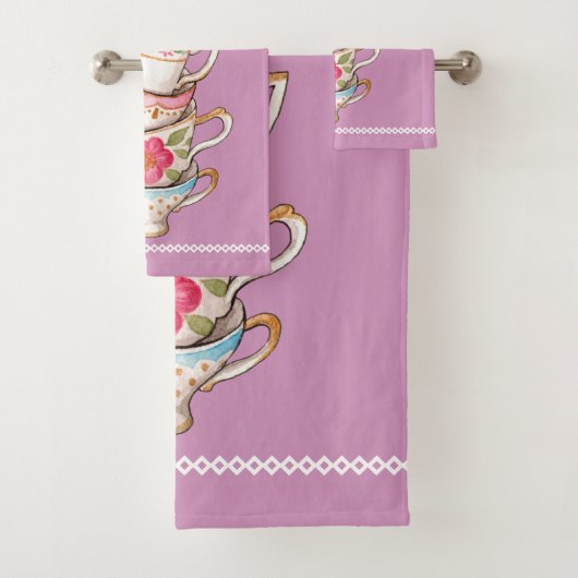 Unique hand drawn vintage coffe cups Pretty pink (En situation)