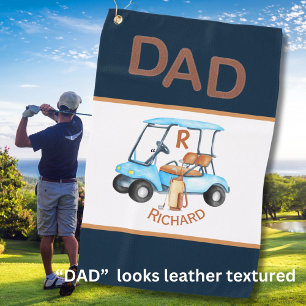 Unique Leather Stitched Look DAD Golfkar Initiaal Golfhanddoek