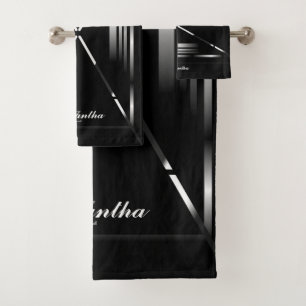 Unique Minimaliste Noir Et Argent Monogrammé