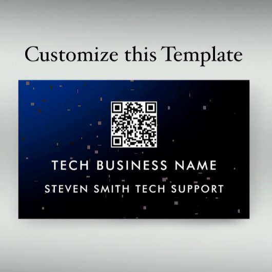 Unique Modern Blue Pixel QR Code Tech Business Visitekaartje