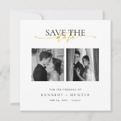 Unique Modern Elegant Gold Script Photo Wedding Save The Date (Voorkant)