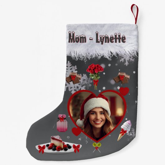 Unique Mom Loves Sweets Roses and Perfume Photo Kleine Kerstsok (Achterkant)