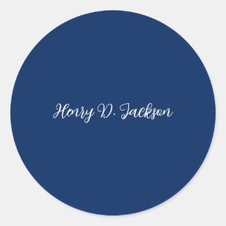 Unique Navy Blue Classical Handwriting Plain Ronde Sticker