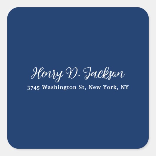 Unique Navy Blue Classical Handwriting Plain Vierkante Sticker (Voorkant)