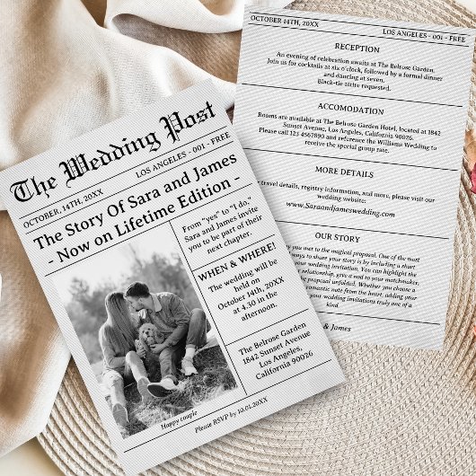 Unique Newspaper Wedding Invitation Details Photo