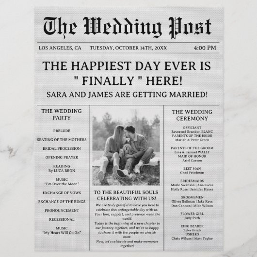 Unique Newspaper Wedding Programs Flyer (Voorkant)