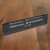 Unique Noir Gris Élégant Moderne Bureau Plaque sig (Taille)