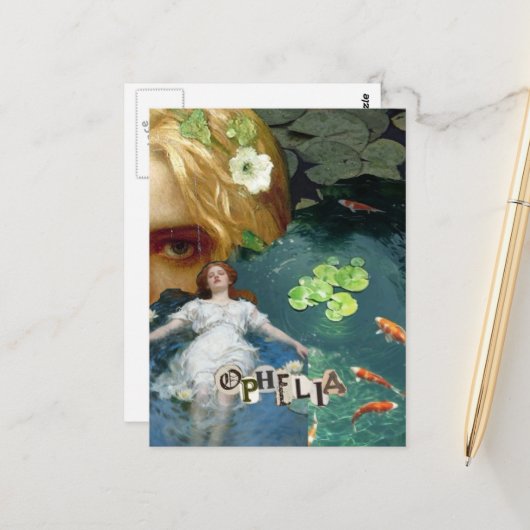 Unique Ophelia Mixed Media Collage Briefkaart (Voorkant / Achterkant in situ)