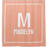 Unique Personalized peach White Name Monogram  Douchegordijn (Voorkant)
