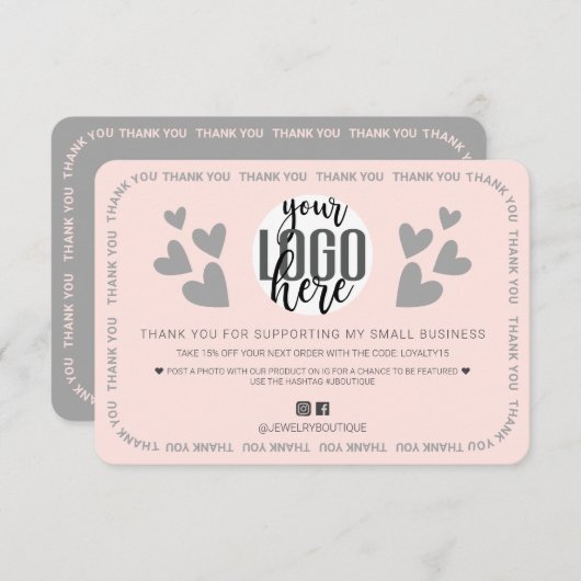 Unique Pink Border Hearts Logo Merci client (Devant / Derrière)