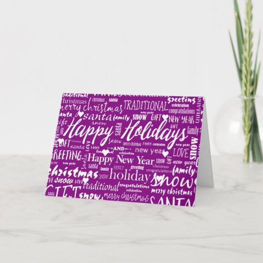 Unique Purple Modern Whimsical Christmas Script Feestdagen Kaart (Voorkant)