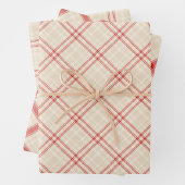 Unique Rustic Cream & Red Squiggly Mixed Plaid Inpakpapier Vel