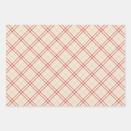 Unique Rustic Cream & Red Squiggly Mixed Plaid Inpakpapier Vel (Voorkant)
