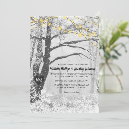 Unique Rustique Winter Tree Light Faire-part de ma (Debout devant)