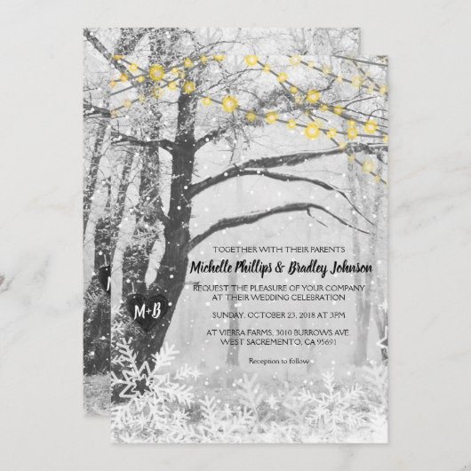 Unique Rustique Winter Tree Light Faire-part de ma (Devant / Derrière)