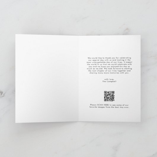 Unique Simple Photo QR Code Wedding Folded Bedankkaart (Binnen)
