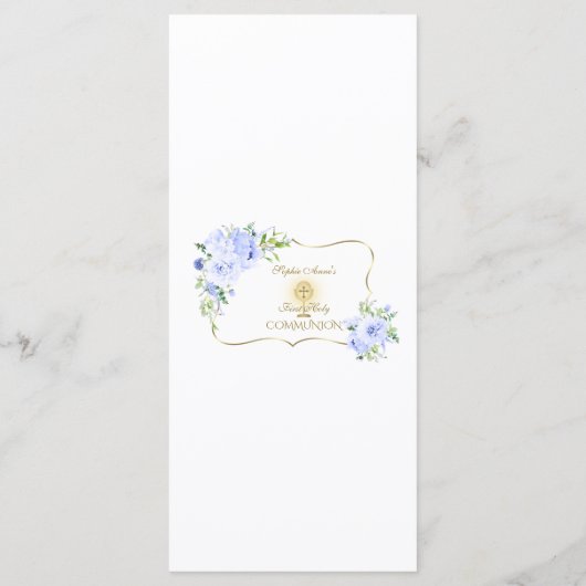 Unique Spring Blue Floral Gold Holy Communion Menu (Dos)