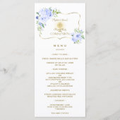 Unique Spring Blue Floral Gold Holy Communion Menu (Devant)
