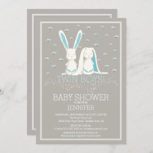 Unique Spring TWIN Boys Bunny Baby shower Kaart