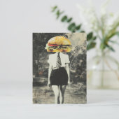 Unique Surreal Cheeseburger Woman Mixed Media Briefkaart (Staand voorkant)