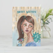 Unique Sweet 16 Invitation - Retro Flower Girl (Debout devant)