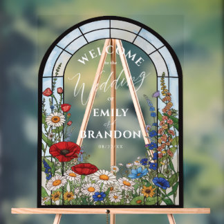 Unique Wildflower Stained Glass Wedding Welcome Acryl Bord