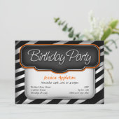 Unique Zebra Imprimer Orange Invitations Anniversa (Debout devant)