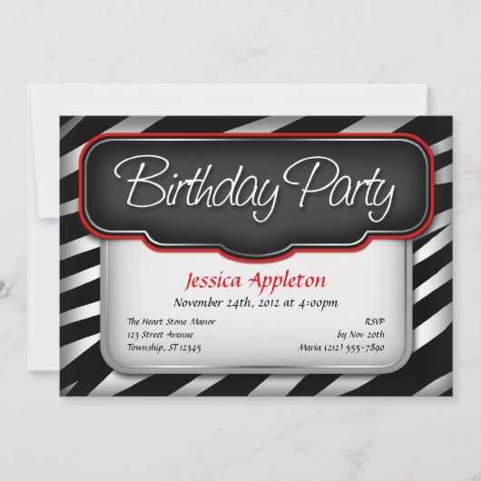 Unique Zebra Imprimer Rouge Invitations Anniversai (Devant)