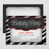 Unique Zebra Imprimer Rouge Invitations Anniversai (Devant / Derrière)