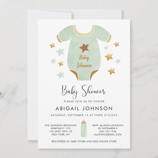 Unisex Green Gold Waterverf Retro Baby shower Kaart (Voorkant)